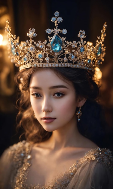 Portrait of beautiful young woman in crown Luxury makeup and hairstyle ai generative