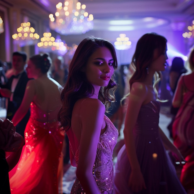 Portrait of a beautiful young woman dancing at a night club