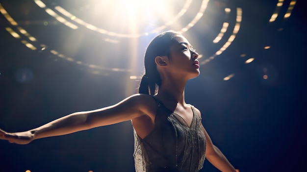 Portrait of beautiful young woman dancing on stage Generative AI