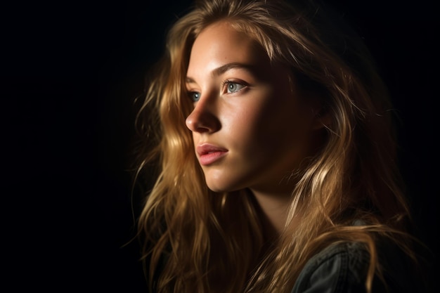 Portrait of a beautiful young woman in the dark