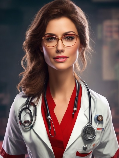 Photo portrait of a beautiful young woman doctor with stethoscope