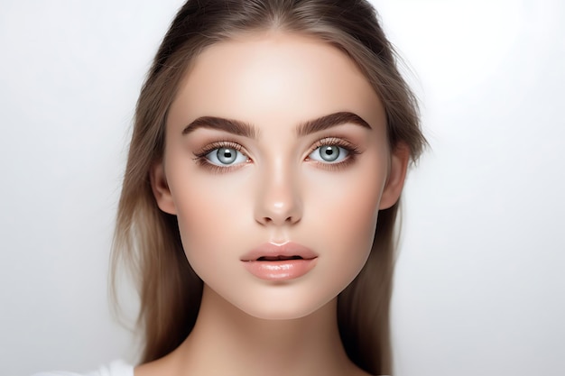 Portrait of a beautiful young woman doing skin care on studio background