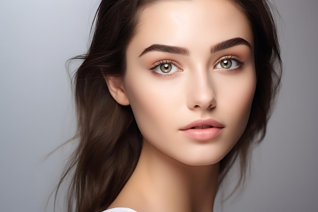 Portrait of a beautiful young woman doing skin care on studio background