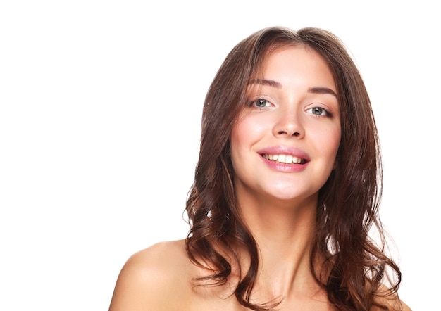 Portrait of beautiful young woman face Isolated on white background