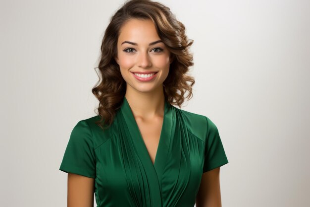 Photo portrait of a beautiful young woman in a green dress