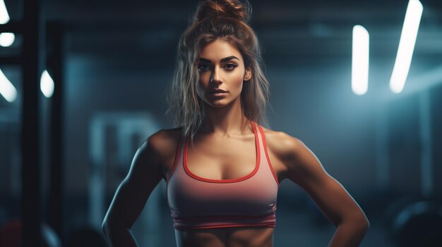 portrait of beautiful young woman in gym mixed media