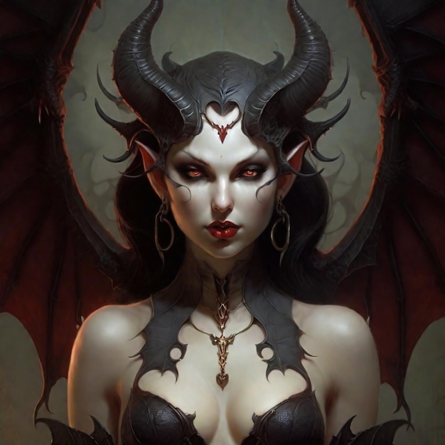 Portrait of a beautiful young woman in the image of the devil