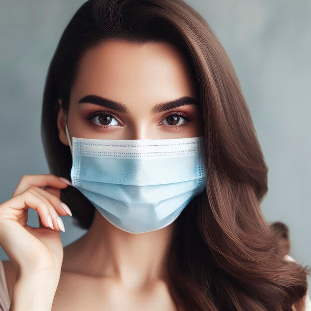 portrait of beautiful young woman in medical mask coronavirus protection concept ai generative