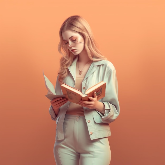 Portrait of a beautiful young woman reading book