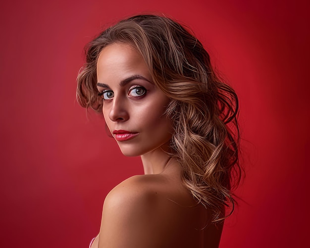 Portrait of a beautiful young woman on a red background