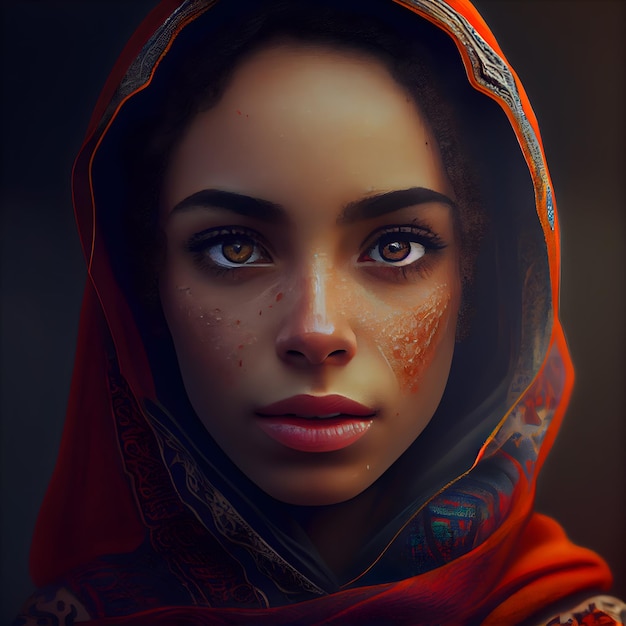 Portrait of a beautiful young woman in a red shawl