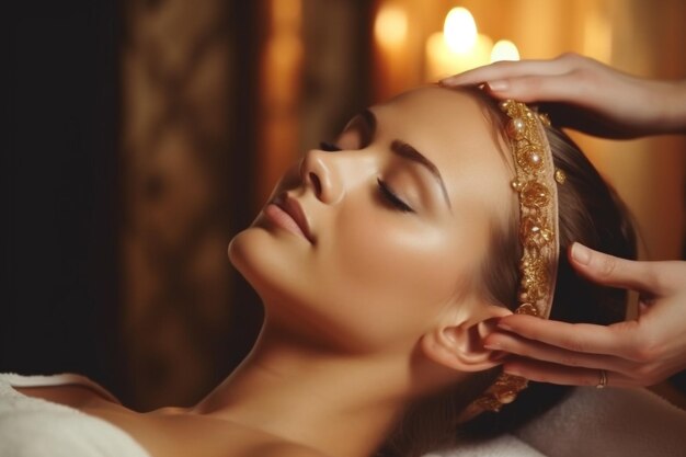 Portrait of beautiful young woman in spa salon