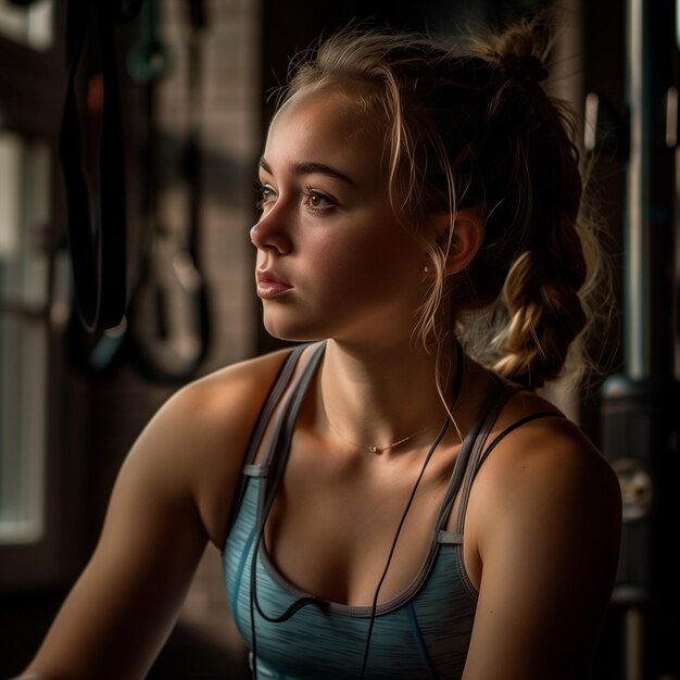 Portrait of a beautiful young woman in sportswear at the gym