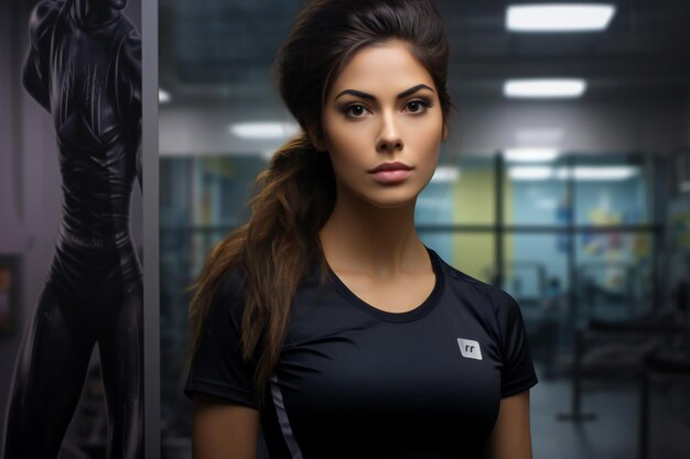 Portrait of a beautiful young woman in sportswear in gym