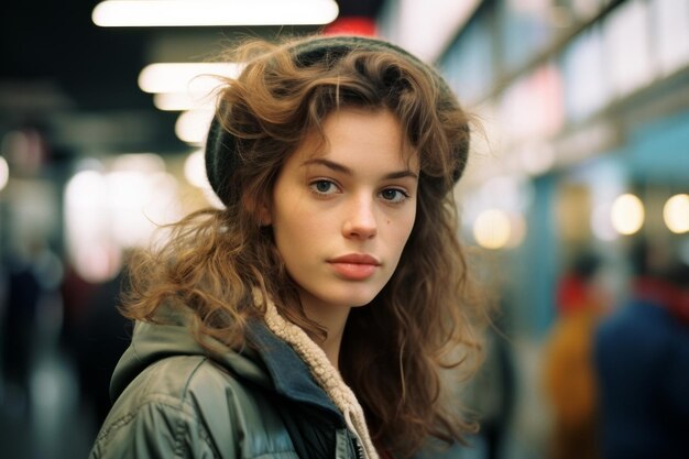 portrait of a beautiful young woman in a subway station