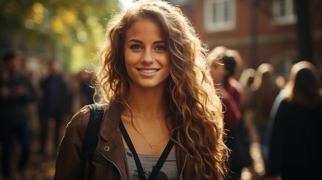 portrait of beautiful young woman walking outdoors