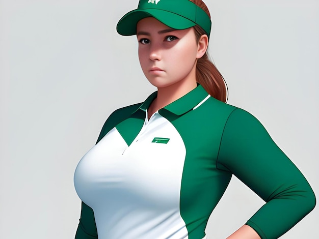 Портрет красивой молодой женщины в зеленой спортивной одежде