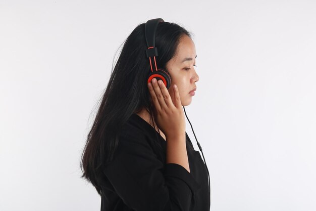 a portrait of a beautiful young woman wearing headset