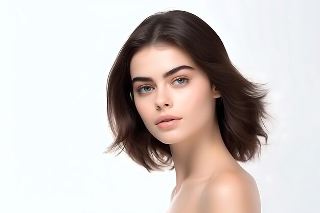 Portrait of a beautiful young woman on white studio background