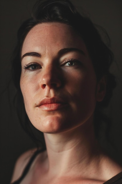 Portrait of a beautiful young woman with black hair and brown eyes