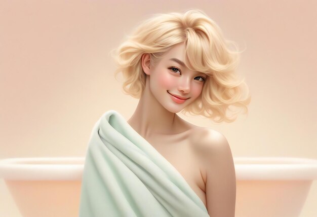 Foto ritratto di una bella giovane donna con i capelli biondi nella vasca da bagno