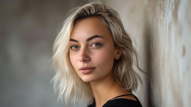 Portrait of a beautiful young woman with blond hair and blue eyes