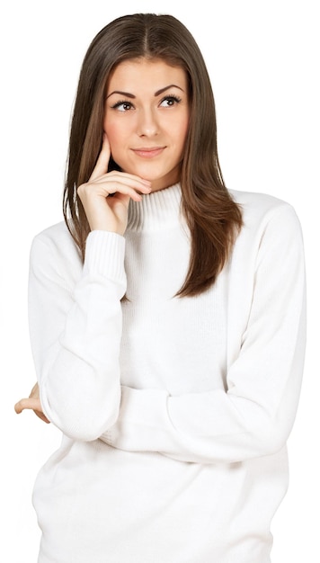 Portrait of beautiful young woman with  brown hair and  make-up