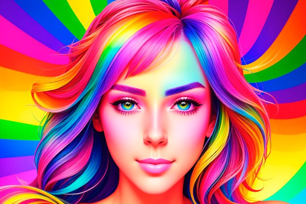 Portrait of a beautiful young woman with colorful hair Beauty fashion Generative AI