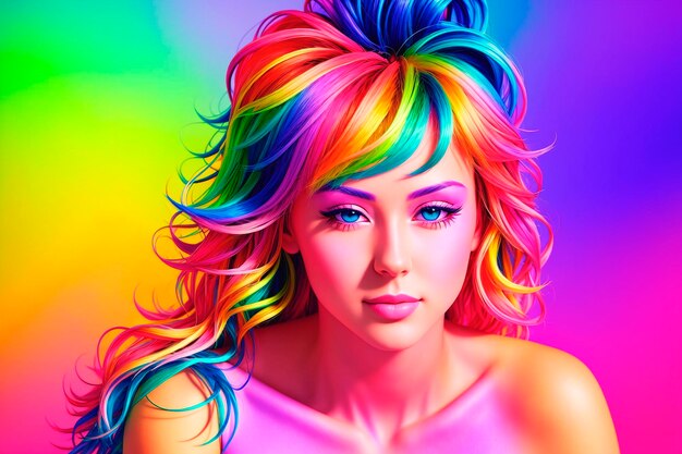 Portrait of a beautiful young woman with colorful hair Beauty fashion Generative AI