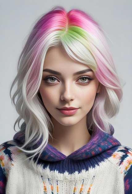 Portrait of a beautiful young woman with colorful hair in the studio