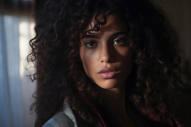 Portrait of a beautiful young woman with curly hair