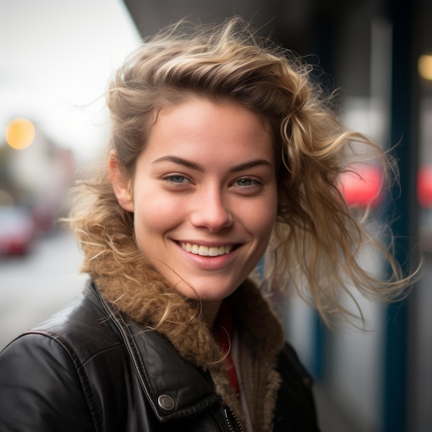 portrait of a beautiful young woman with curly hair