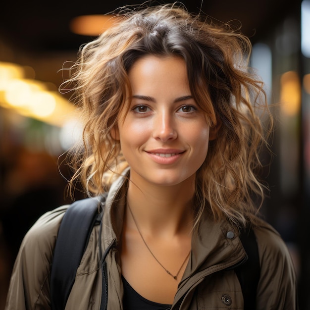 portrait of a beautiful young woman with curly hair