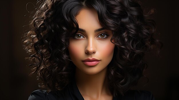 Photo portrait of a beautiful young woman with a curly hairstyle