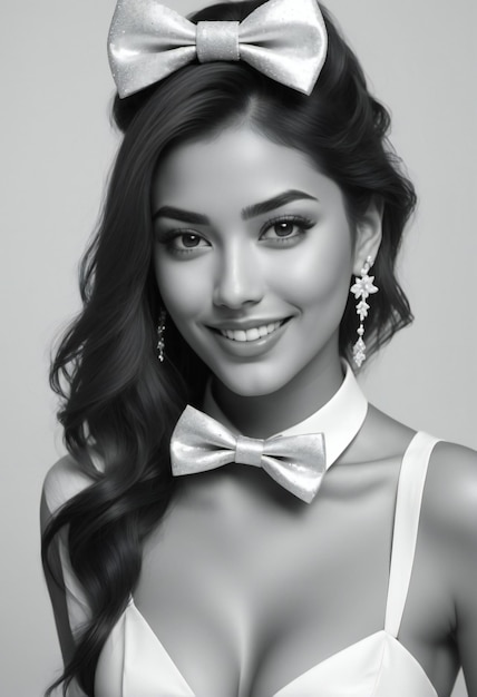 Portrait of beautiful young woman with elegant hairstyle and bowtie