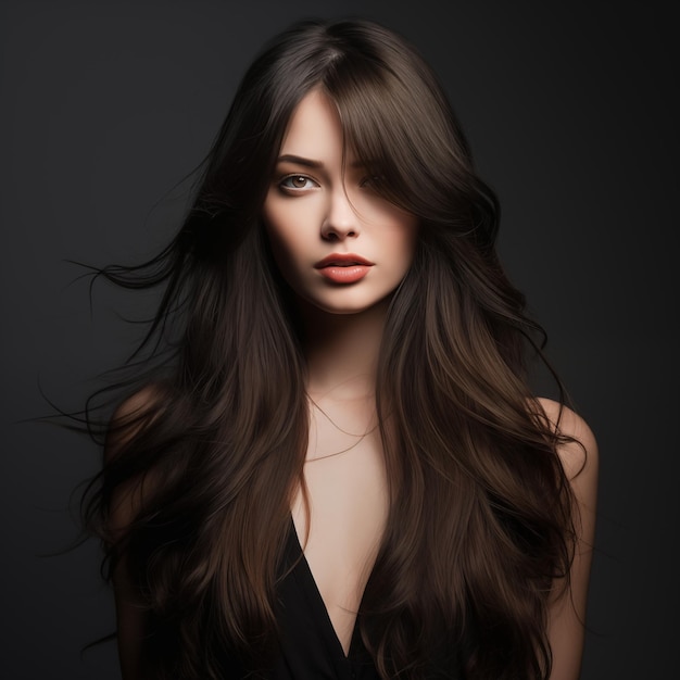 Photo portrait of a beautiful young woman with elegant long hair and natural makeup
