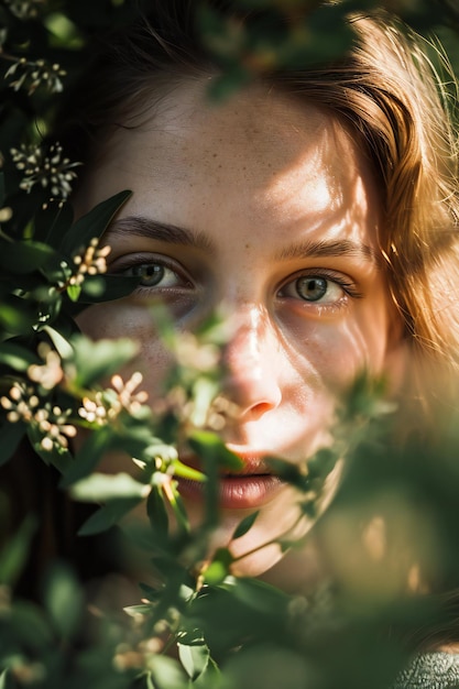 Foto ritratto di una bella giovane donna con gli occhi verdi e il trucco naturale