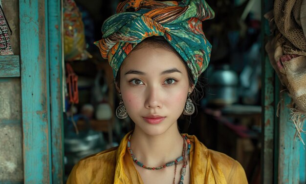 Photo portrait of a beautiful young woman with headscarf