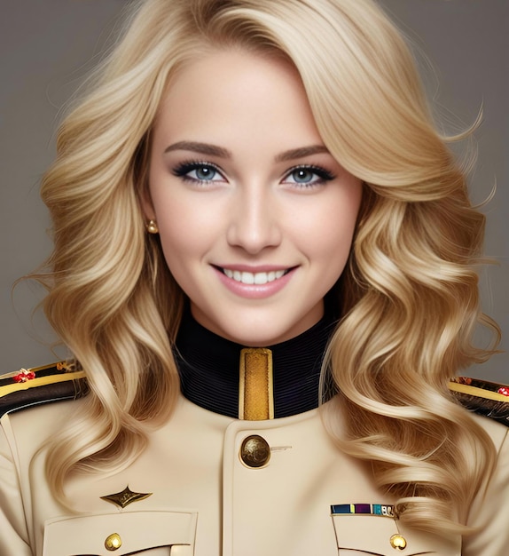 Portrait of a beautiful young woman with long blond curly hair