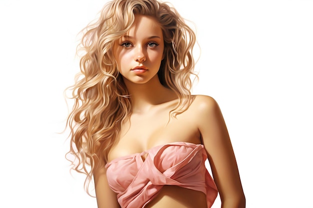 Portrait of a beautiful young woman with long blond curly hair