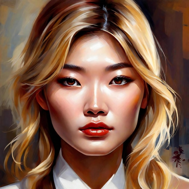 Portrait of a beautiful young woman with long blond hair Digital painting