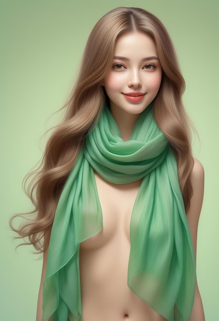 Portrait of beautiful young woman with long blond hair and green scarf