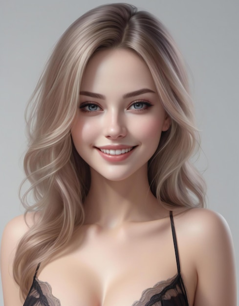 Portrait of beautiful young woman with long blond hair Perfect skin