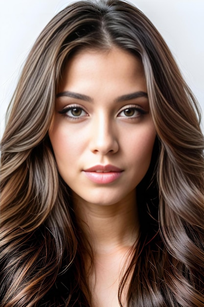 Portrait of a beautiful young woman with long brown curly hair