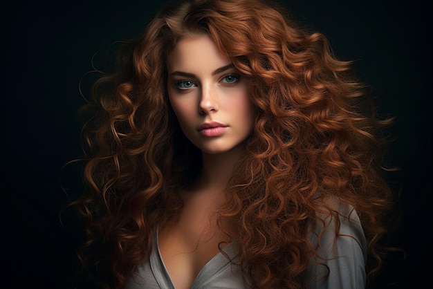 Portrait of a beautiful young woman with long curly hair Fashion photo