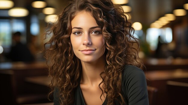 Portrait of a beautiful young woman with long curly hair