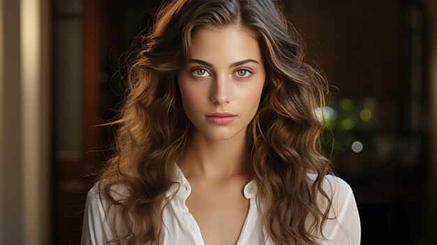 Portrait of a beautiful young woman with makeup and curly hair