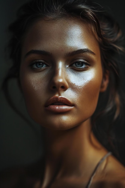 Portrait of a beautiful young woman with makeup on her face