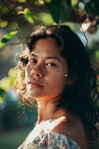 Foto ritratto di una bella giovane donna con trucco naturale