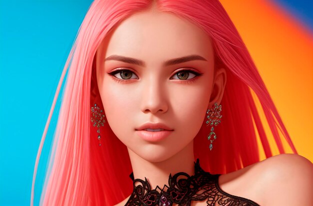 Portrait of a beautiful young woman with pink hair and professional makeup Generative AI